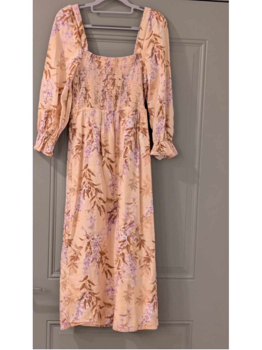 House of Harlow 1960 Peach Floral Linen Blend Smocked Midi Dress Size Small - Picture 7 of 14
